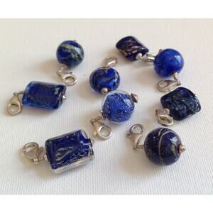 Lela Belle Hand Blown Murano Glass Beads - Set of 9 - Shades of Blue A7
